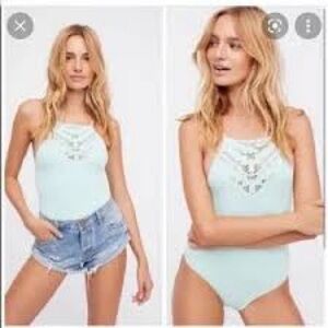 Free people mint green Lace-Up Bodysuit NWOT